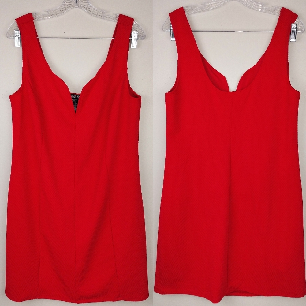 NWOT Paper Doll Plunging V Neck Textured Mini Dress in Red Sz. 1X